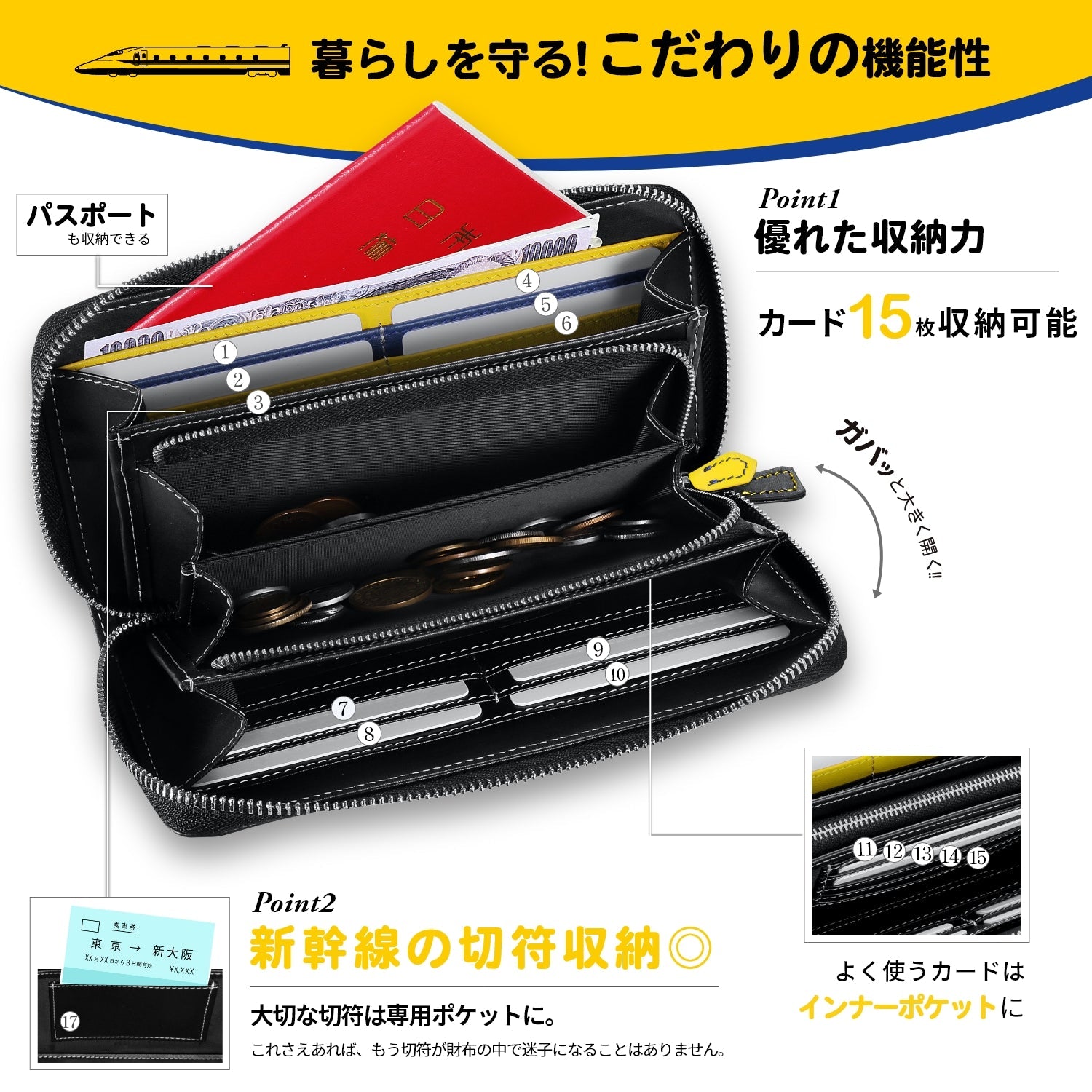 東海道新幹線開業60周年記念 ドクターイエロー923形 T4 本革長財布 - 公式通販サイト「アニメコレクション/Anime Collection」