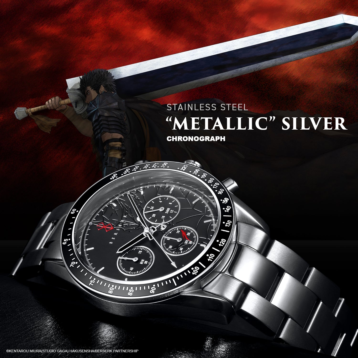 "Berserk" Natural Diamond Chronograph Wristwatch / Metallic Silver