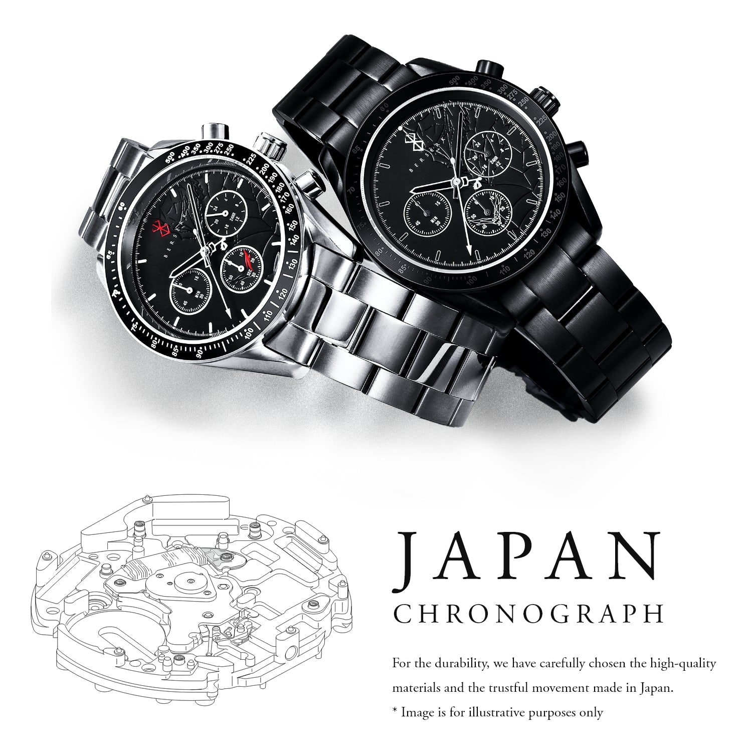 "Berserk" Natural Diamond Chronograph Wristwatch / All Black - 公式通販サイト「アニメコレクション/Anime Collection」